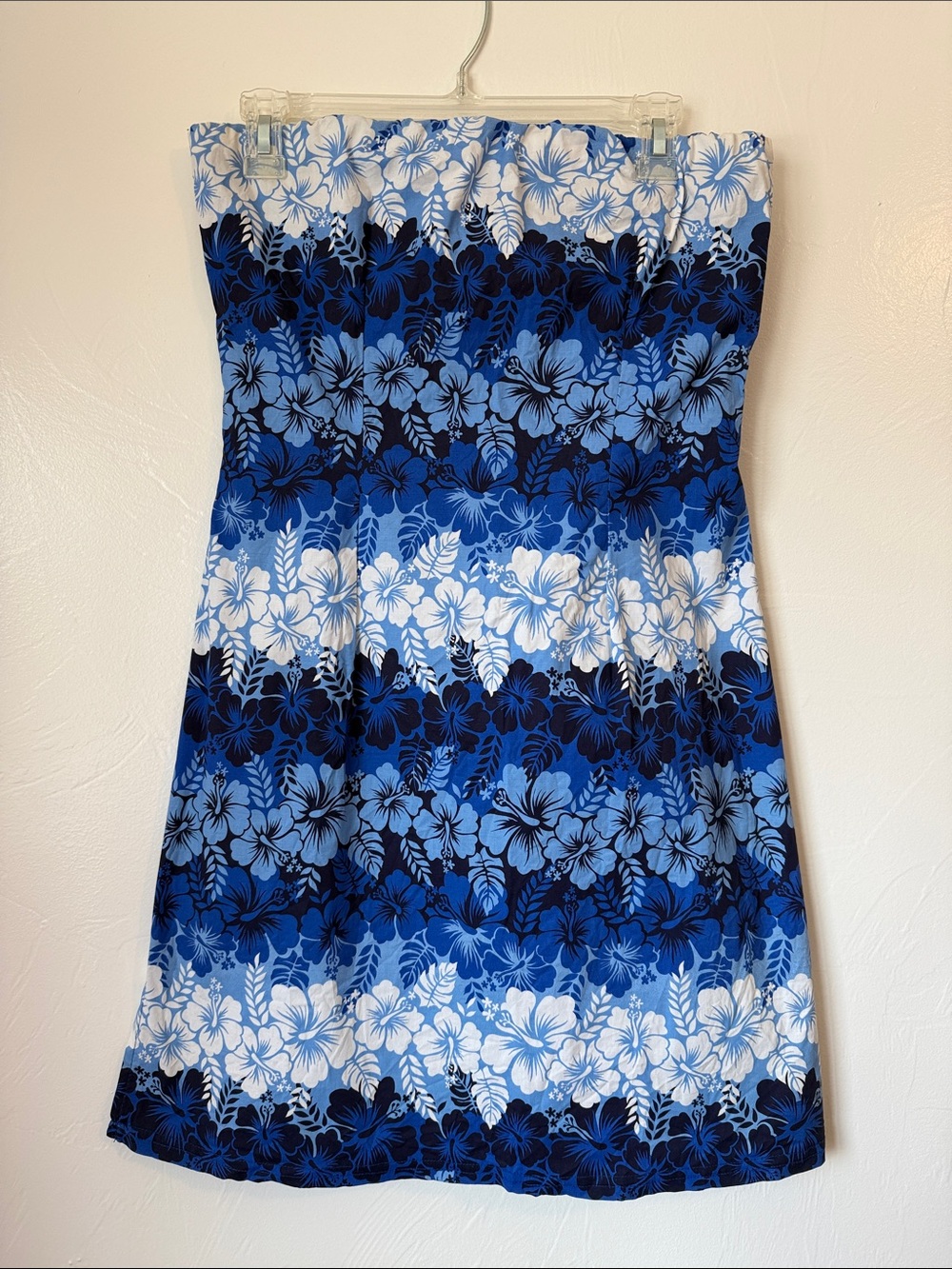 Y2K Vanity Hawaiian Blue Hibiscus Print Strapless Dress Medium